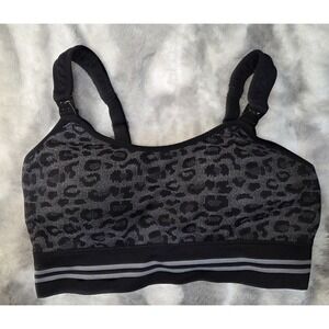 Momcozy Nursing Bra Medium Black Gray Leopard Print Maternity Sports Bra Strap